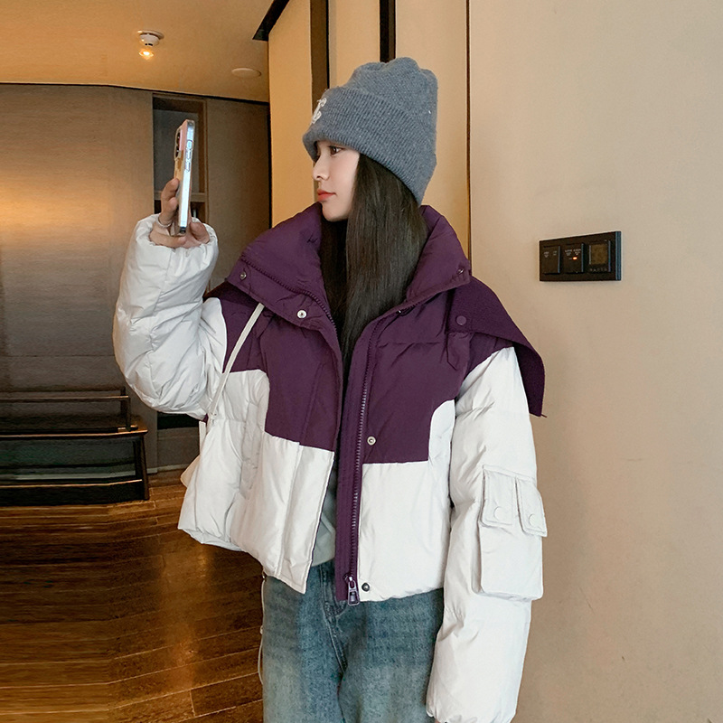 Purple knitted winter down jacket
