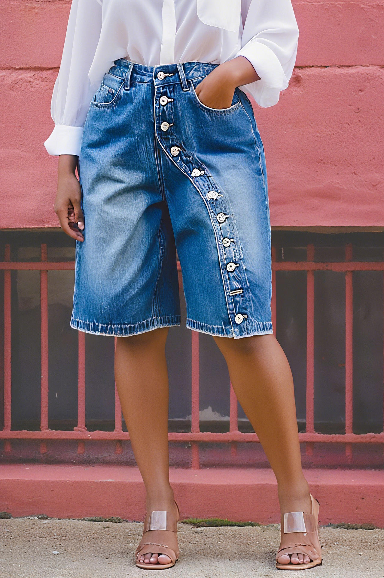 Damen-Jeans mit hohem Bund und verkürztem Bein, mehrere Knöpfe, neues Modell 2025, unabhängiger Laden_voghion.com