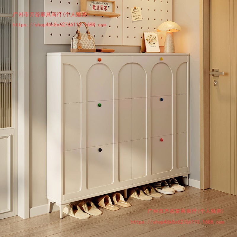 Entryway Shoe Cabinet for Home Doorway 2025 New Model Ultra-Narrow Integrated Wall-Mounted Cream Style Entryway Flip Shoe Rack