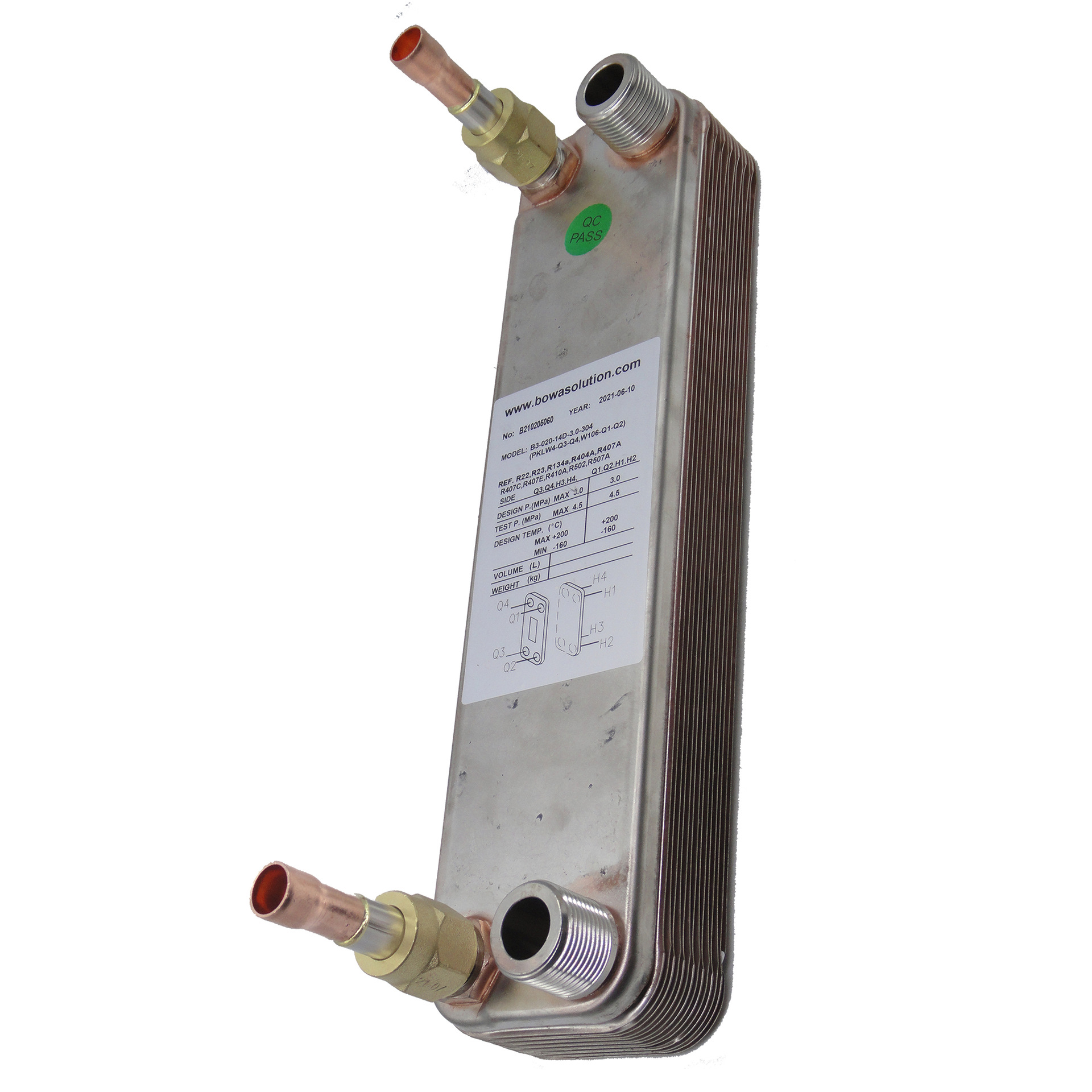 6450大卡热泵冷水机用蒸发器及冷凝器套件匹配3P压机用于8KW机组