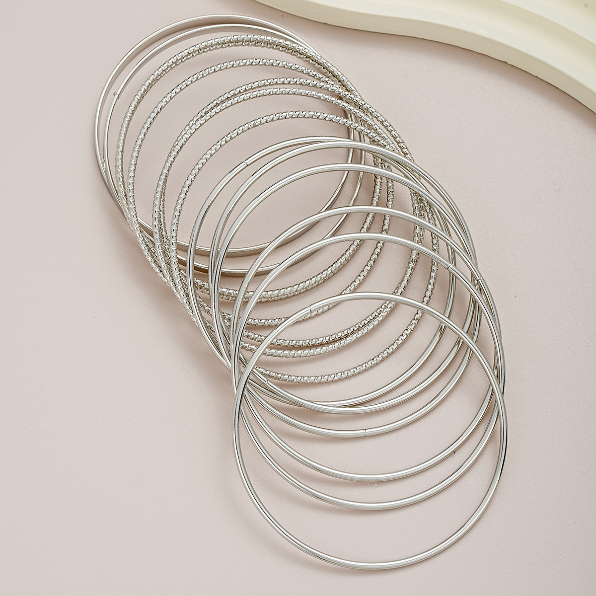 retro personalized exaggerated wide face bracelet suit gold glossy irregular bracelet multi-piece set_voghion.com