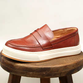 139-4水洗马皮乐福鞋一脚蹬男鞋复古做旧皮鞋男士休闲鞋板鞋