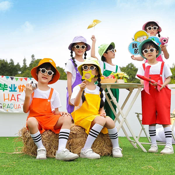 Kindergarten Chorus Performance Costume Children's Cheerleading Costume Primary School Games Candy-colored suspenders Costume