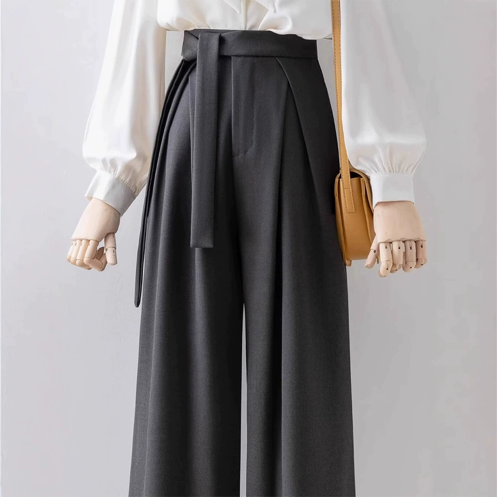 Черные широкие брюки женские весенне-осенние высокие талии и свисают 2025 новые прямые повседневные брюки брюки