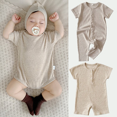 2024夏款ins風嬰兒衣服0-3嬰兒連體衣a類燕麥色寶寶哈衣包屁衣