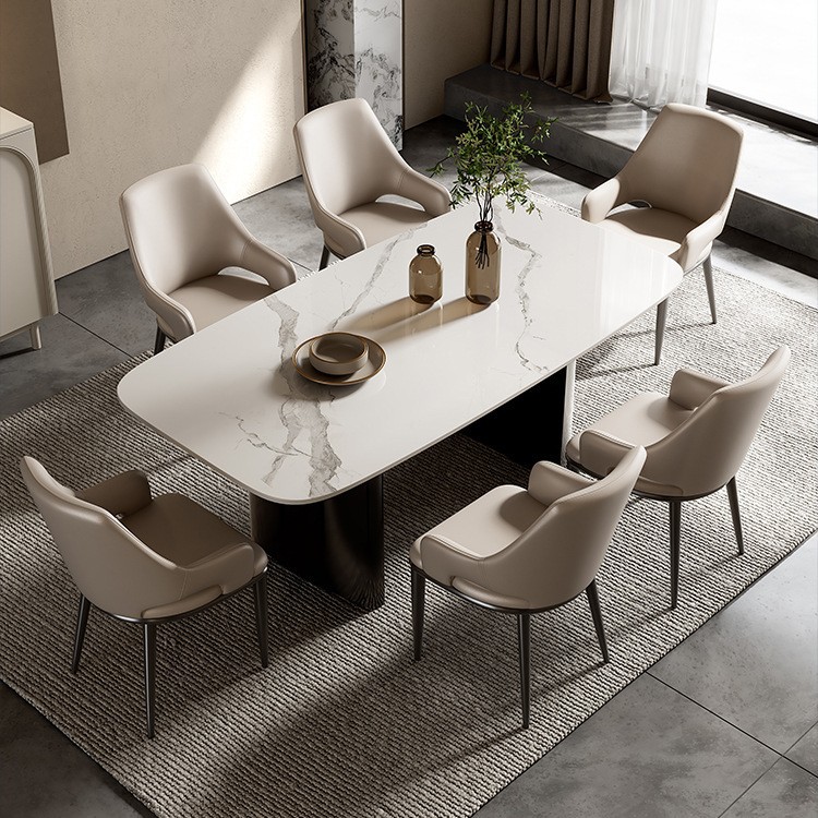 Mesa y silla de comedor de estilo italiano, silla de comedor de lujo ligera, red hotel moderno, silla de comedor de cuero nórdico de alta calidad