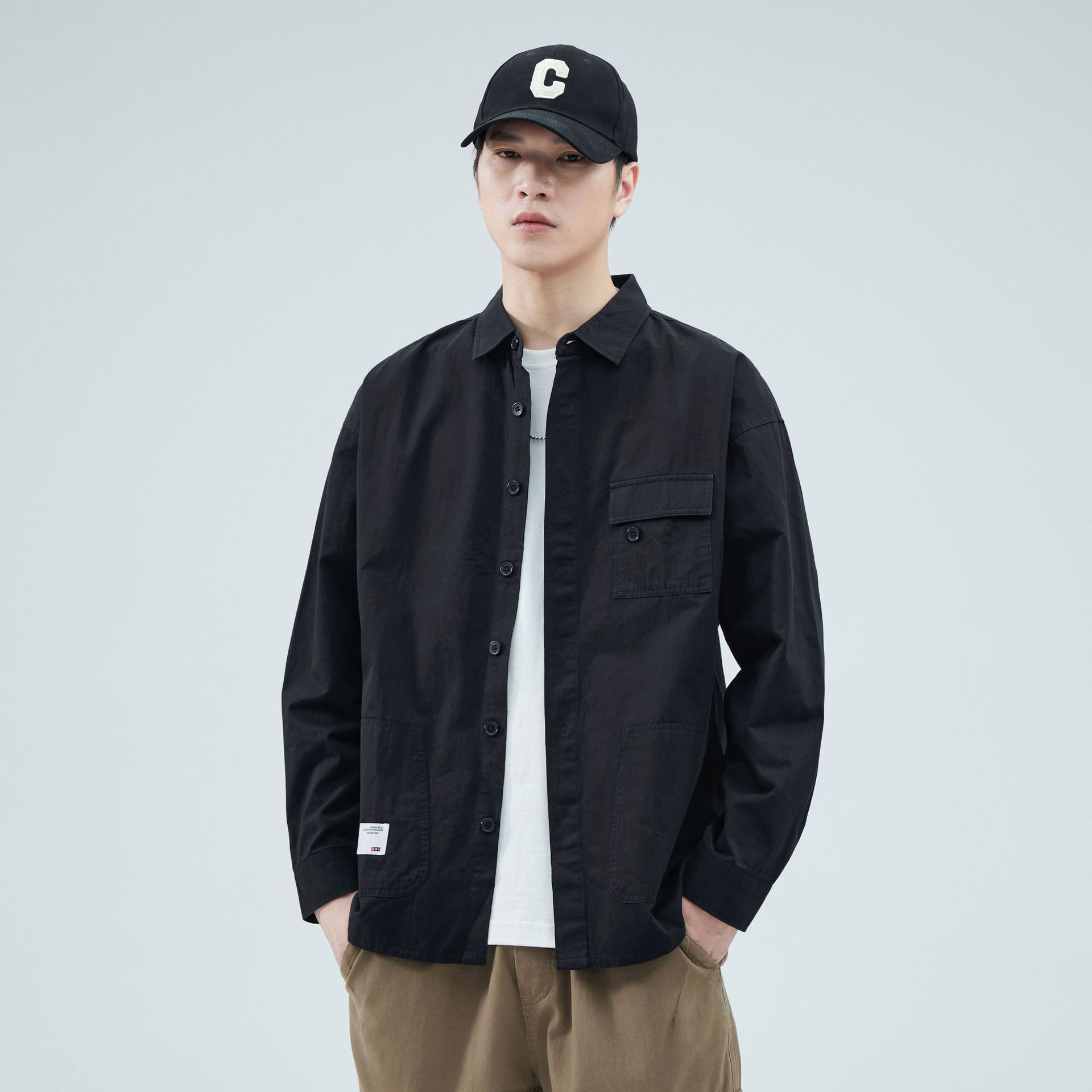 Camisas personalizadas de primavera y verano masculinas, ropa suelta, algodón coreano casual simple, bolsillo único, fresco, japonés