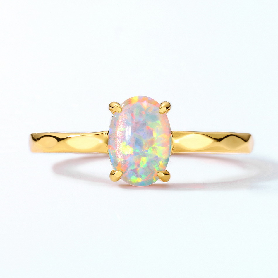 Synthetic Opal Simple 925 Silver Gold-plated Female Geometric 10k Gold Ring display picture 1