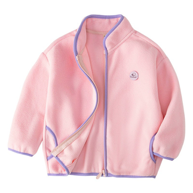 2025 новая осенне-зимняя детская флисовая куртка с воротником-стойкой для мальчиков и девочек, флисовая куртка контрастного цвета, теплая wy1006