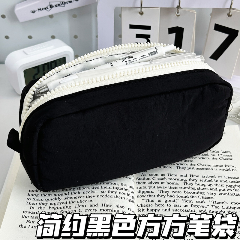 简约纯色系小方块笔袋ins高颜值文具盒大容量多隔层收纳袋铅笔袋|undefined