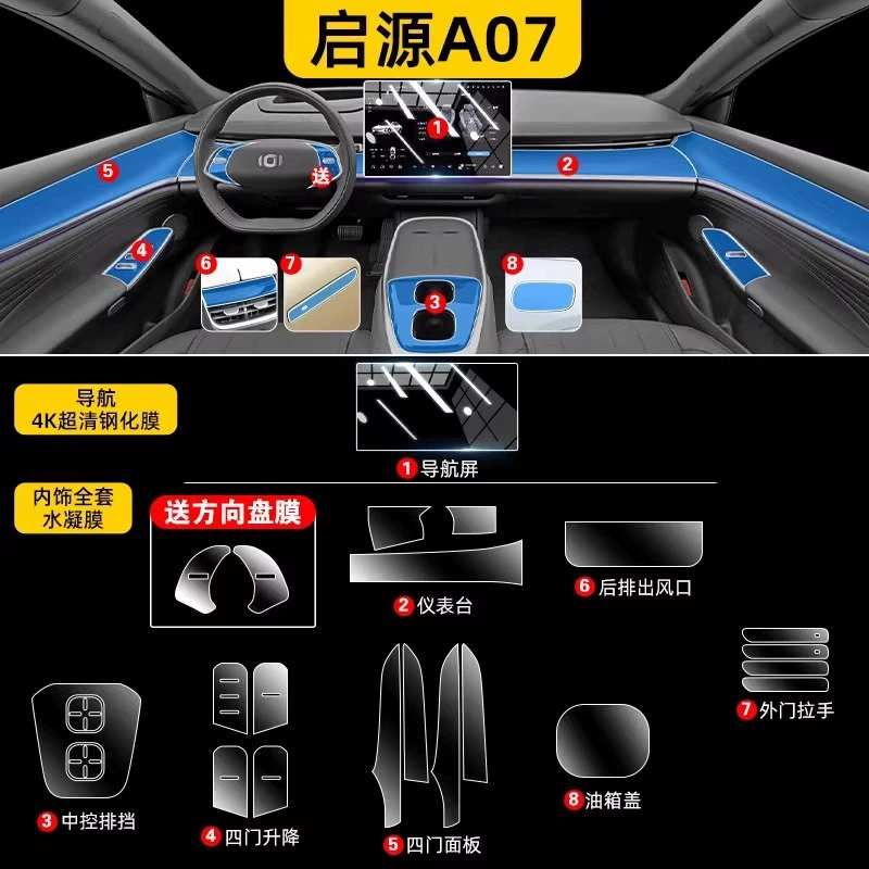 25 моделей, подходящих для Changan Qiyuan A07, защитная пленка для внутреннего экрана, закаленная пленка, пленка для центрального управления, декоративные материалы, детали для модификации.