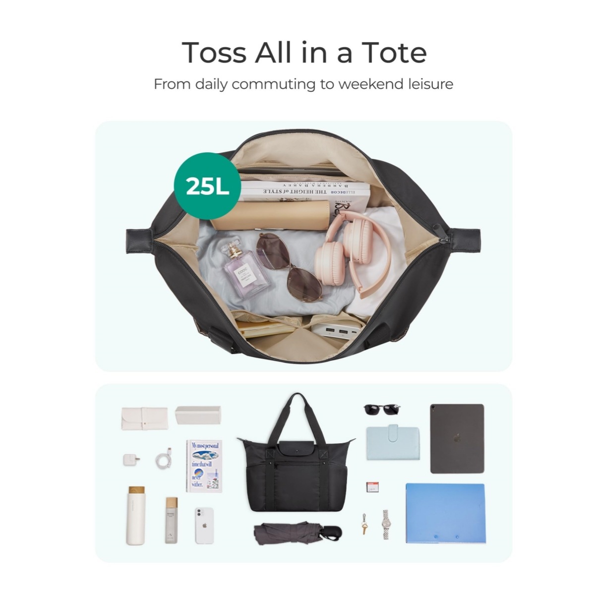 New women's compartments, foldable handbag with zipper, suitable for travel_voghion.com