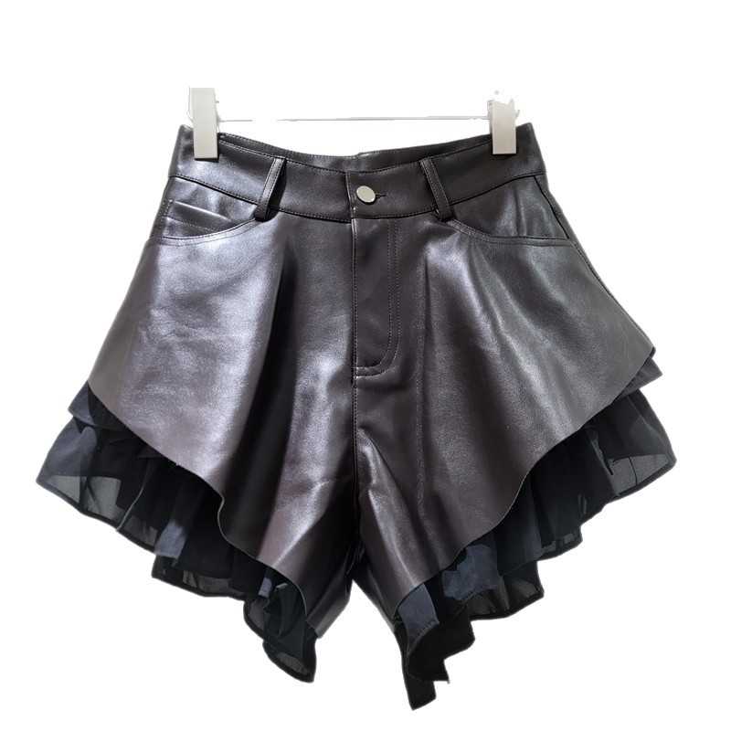 Pantalones Cortos de Cuero PU de Cintura Alta