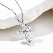 法式婚礼新款S925纯银女项链锆石镶嵌十字架设计感个性女项饰批发