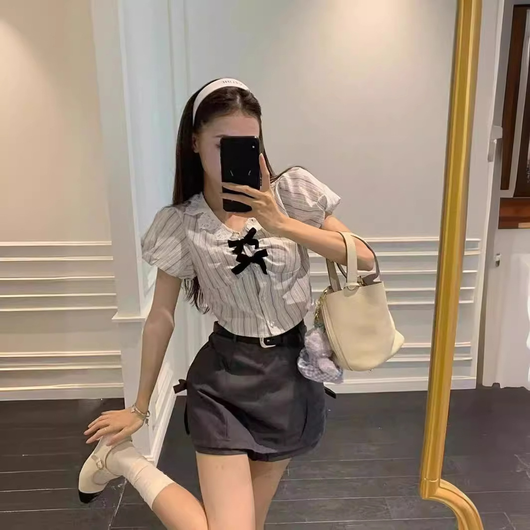 Summer lace shirt with bow