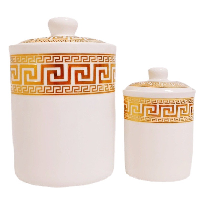 Exportar a Oriente Medio Arabia Saudita cerámica galvanoplastia cilíndrica condimento tarro almacenamiento café tarro con marco de hierro de doble capa