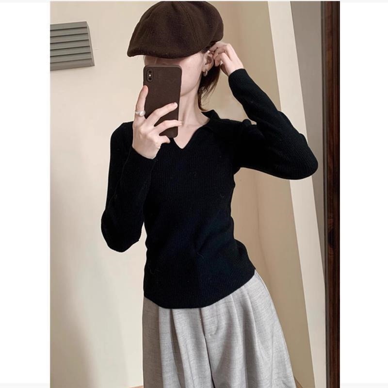 DY801polo领针织打底衫女内搭早秋洋气修身显瘦V领上衣2026新款