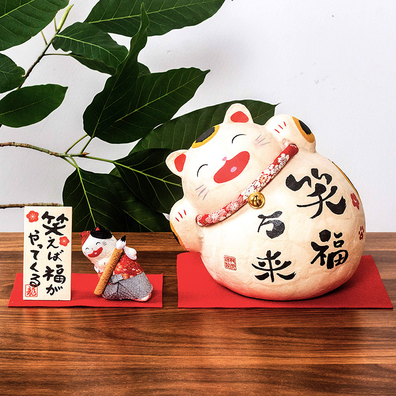 日本製龍虎作笑福万来開運招き猫遊びペンゲーム猫創意置物ホームアクセサリーギフト