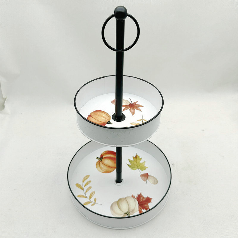 水果盘创意个性双层果盘架 糕点托盘置物盘双层收纳架 铁艺果盘架