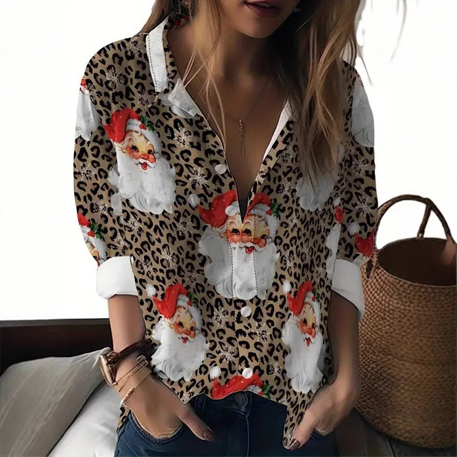 European and American Export Amazon 2025 New Fashion Casual Versatile Fashion Christmas Women's Long-Sleeved Shirt European and American Export Amazon 2025 New Fashion Casual Versatile Fashion Christmas Women's Long-Sleeved Shirt