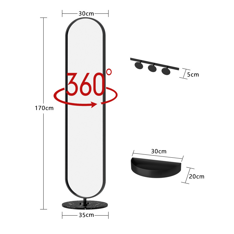 Espejo de piso de estilo de lujo ligero, espejo de cuerpo entero tridimensional de borde estrecho para dormitorio doméstico, espejo de cuerpo completo de niña de almacenamiento minimalista moderno
