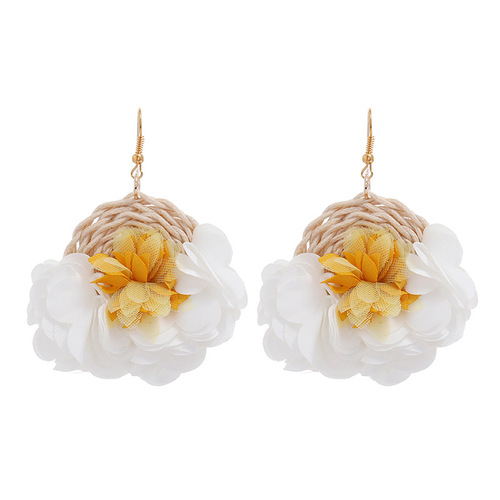 European and American retro handmade flower garland earrings, feminine personality, long vacation earrings, Korean fashion earrings