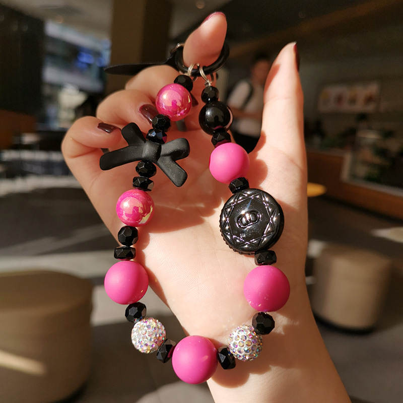 2025 nuevo arco fresco púrpura claro decorado llavero creativo cuadrícula de diamante disco cuentas colgante de teléfono móvil