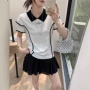 翻领飞袖宽松拼色针织衫