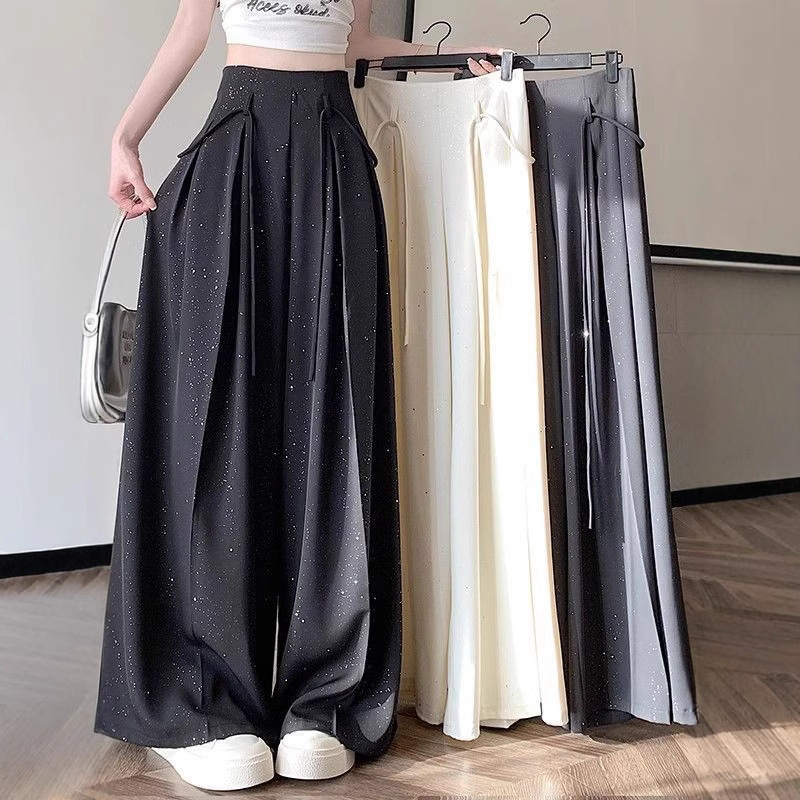 Shiny Sequin Suit Casual Pants for Women 2026 Summer New Style Drapey High-Waisted Slimming Wide-Leg Skirt Pants Floor-Length Pants