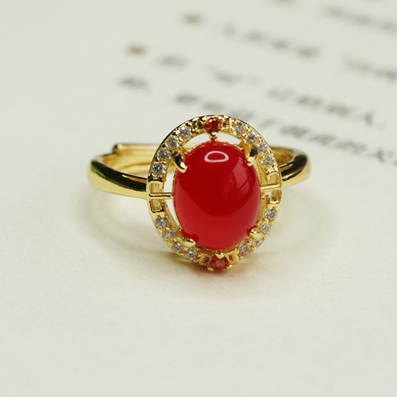 Aiyu Ice Green Chalcedony Ring Red Agate Finger Ring New Chinese Style Factory Wholesale Dropshipping S4012603