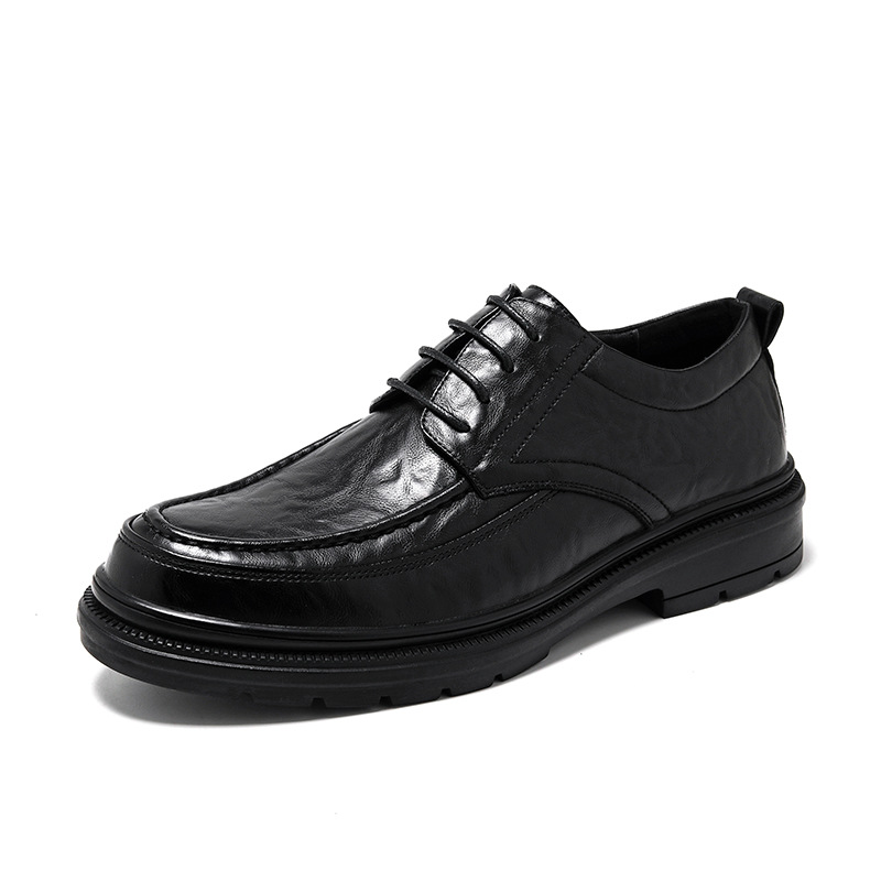 Zapatos de cuero pequeños para hombre, de estilo informal, formal, de primera capa, de piel de vaca, cómodos, negros, para bodas y novios_voghion.com