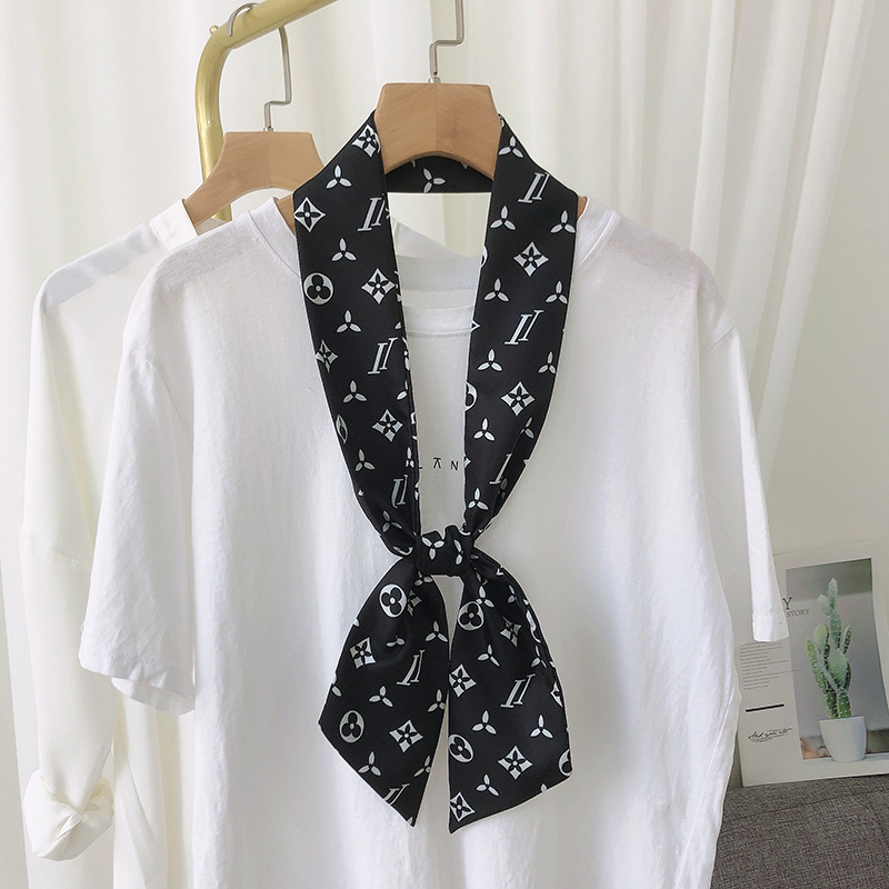 Corea del Sur delgada bufandas de seda larga y estrecha bufandas de correa flotante francesa impresión de mujer correa de cabello vinculante estilo sen simple accesorios de cabello retro