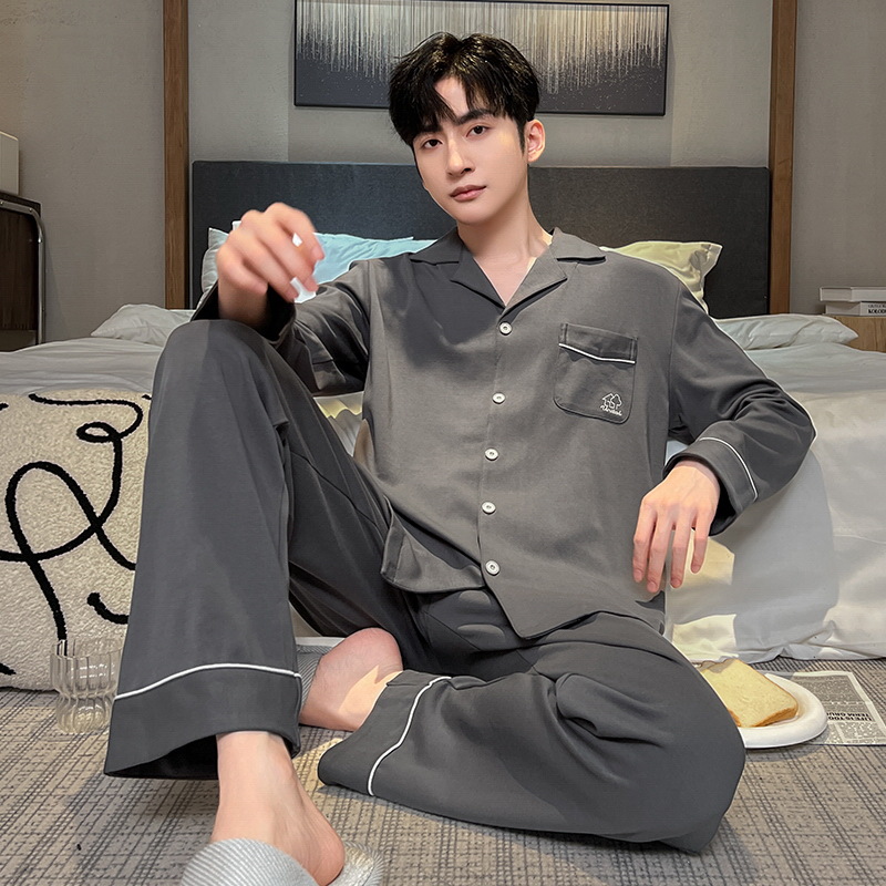 Pijamas de los hombres de algodón de manga larga de primavera y otoño de La Juventud de Algodón de los hombres Estudiante universitario suelta más el tamaño de invierno ropa de casa traje