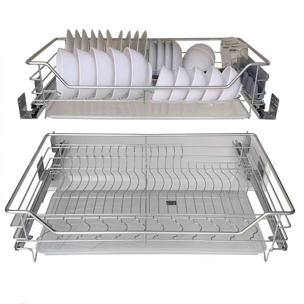 Cesta del Gabinete de cocina 304 de acero inoxidable de doble capa buffer cajón cuenco cesta cocina gabinete condimento almacenamiento cuenco estante incorporado