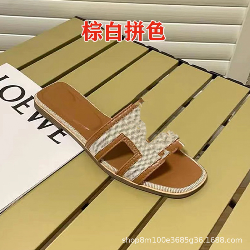 鼎羊皮の新型真皮平底ネット赤同タイプのスリッパ女性夏外着一字引きビーチカジュアル太さと涼しさ引き