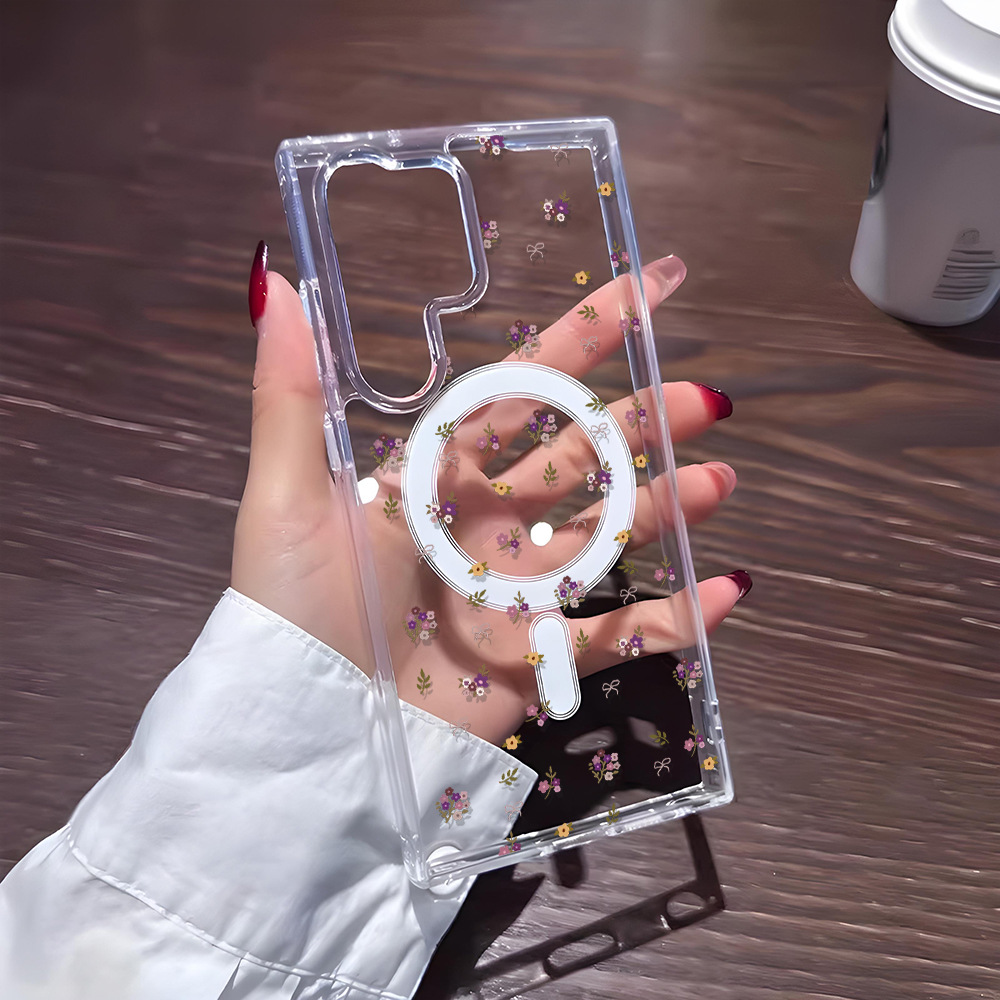 透明磁吸油画花朵适用S25Ultra三星S24u手机壳跨境热销女生防摔壳