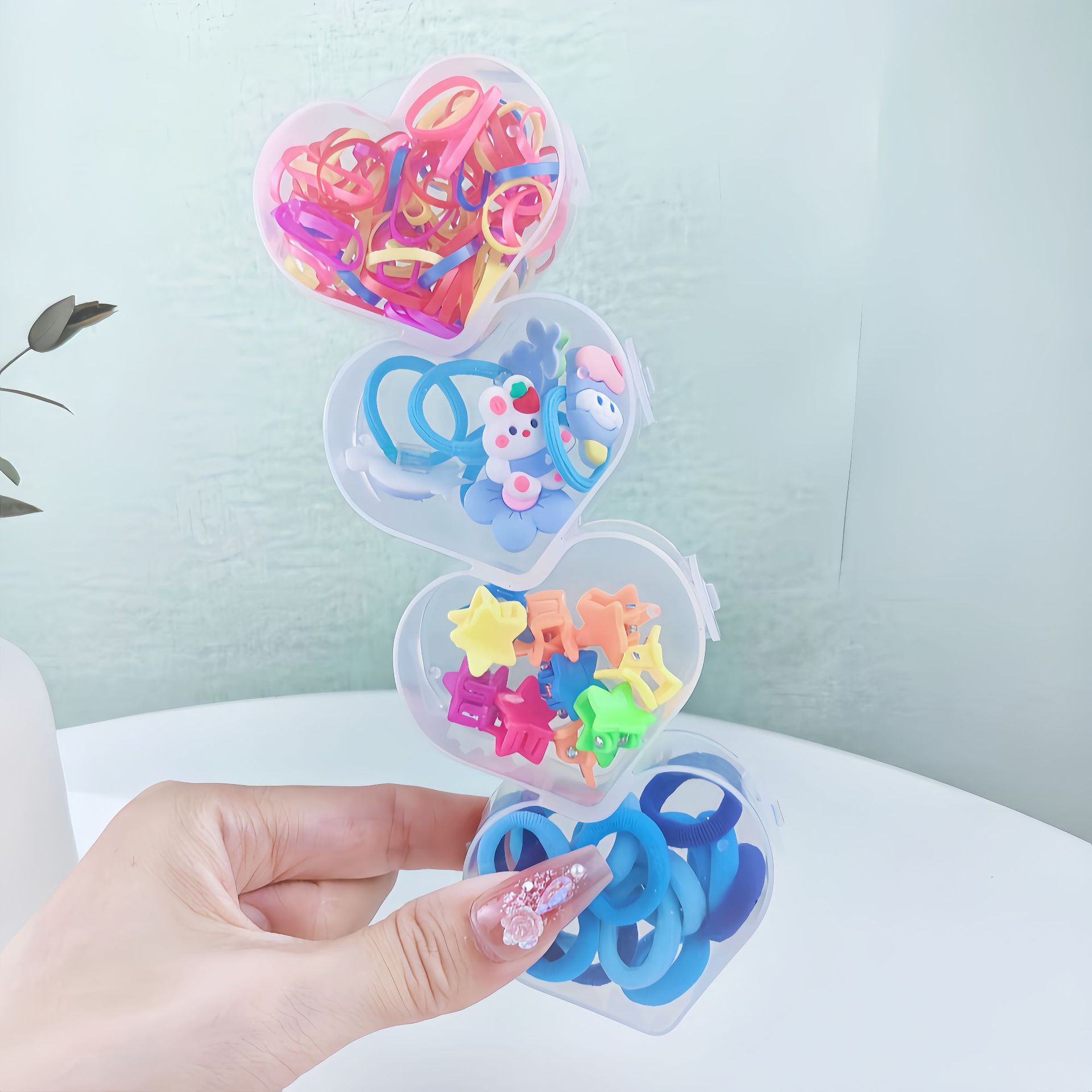 Base coreana para el cabello de los niños, toalla de banda de goma, anillo de cabello para niños pequeños, anillo de cabello de caja de color, joyas de cabello de cuerda