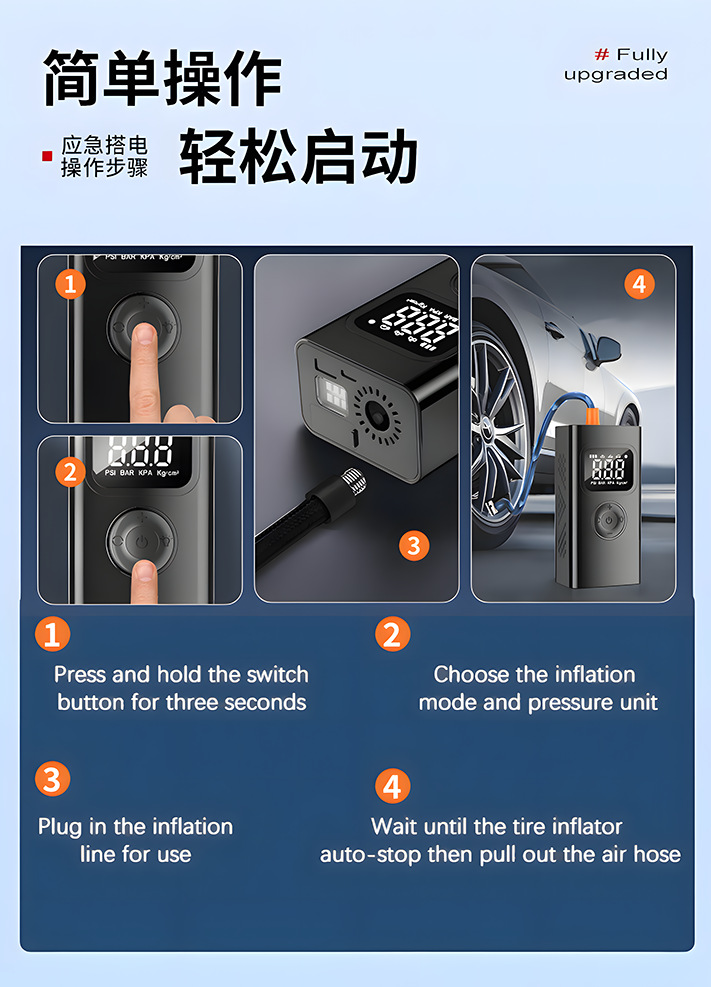 Cross-border car air pump, portable emergency power supply, digital display, multifunctional wireless air pump with power bank.