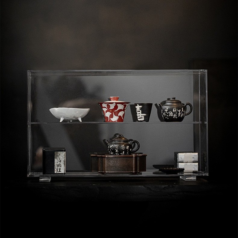 亚克力茶具置物架家用透明茶具收纳架茶杯茶壶展示架带背板
