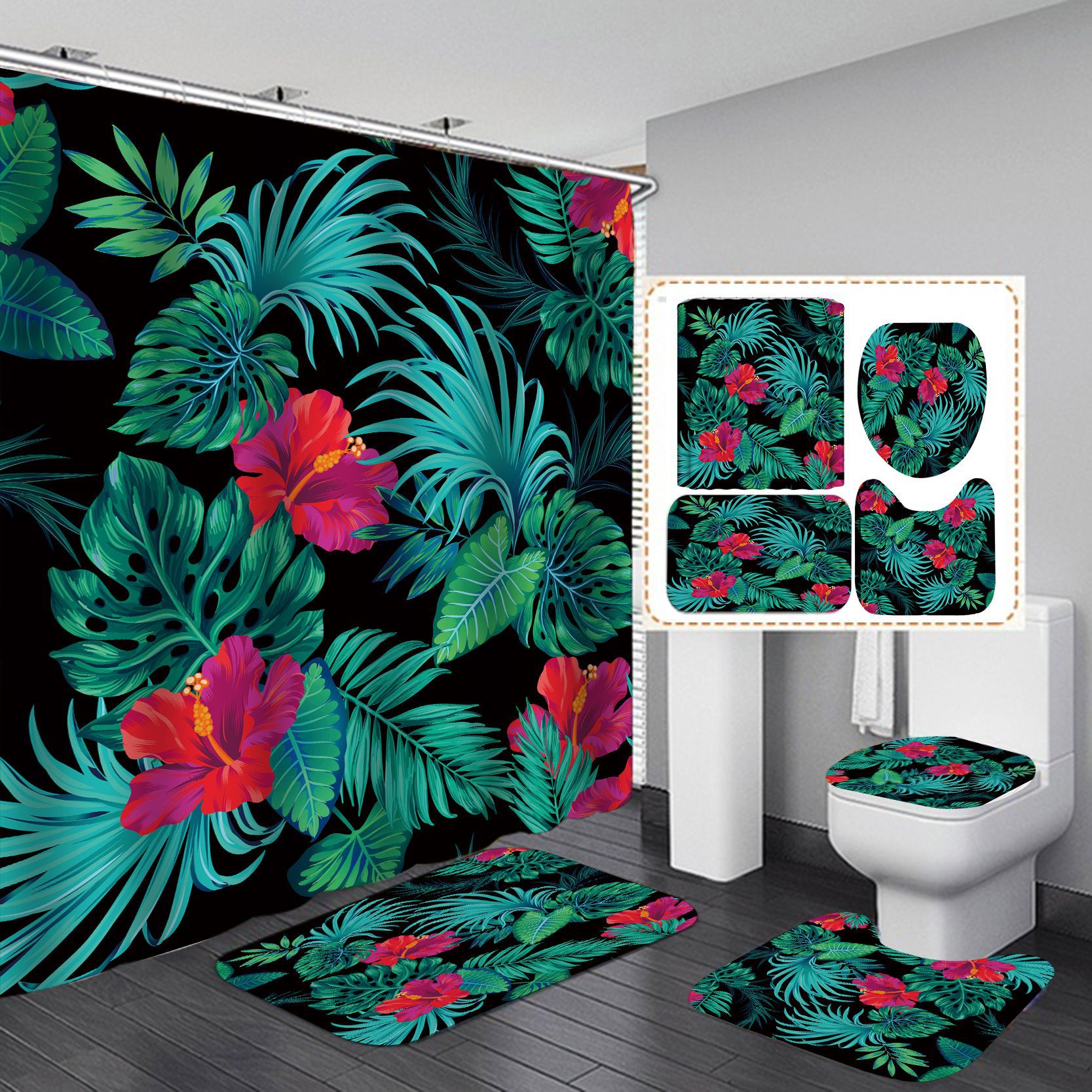 Transfronteriza Amazon 3D Impresión digital impermeable poliéster flor traje baño Cortina de ducha cortina de suministro directo de fábrica al por mayor