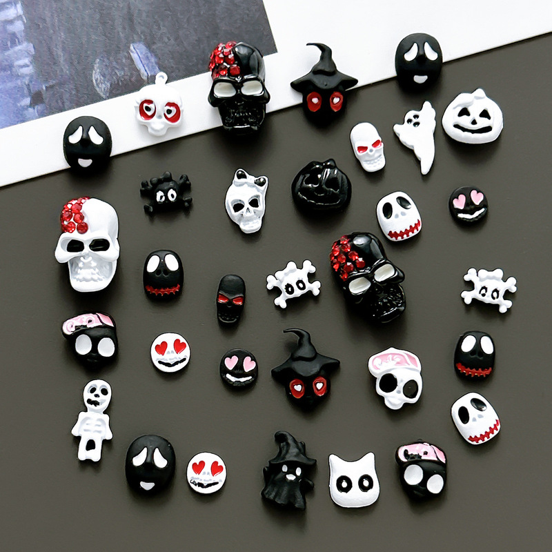 Simple Halloween Skull Nail Art Decorations Cartoon Ghost Face Nail Decorations DIY Versatile Handmade Accessories