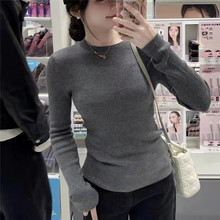 灰色修身德绒加厚保暖女秋冬内搭大码打底衫收腰显瘦长袖t恤上衣