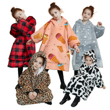 欧美风法兰绒连帽懒人毯子可穿儿童大码加厚羊羔绒卫衣冬季毛毯