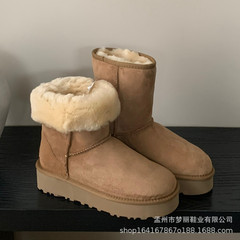 桑坡村雪地靴女厚底皮毛一体中筒靴子保暖加厚冬季