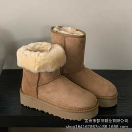 桑坡村雪地靴女厚底皮毛一体中筒靴子保暖加厚冬季