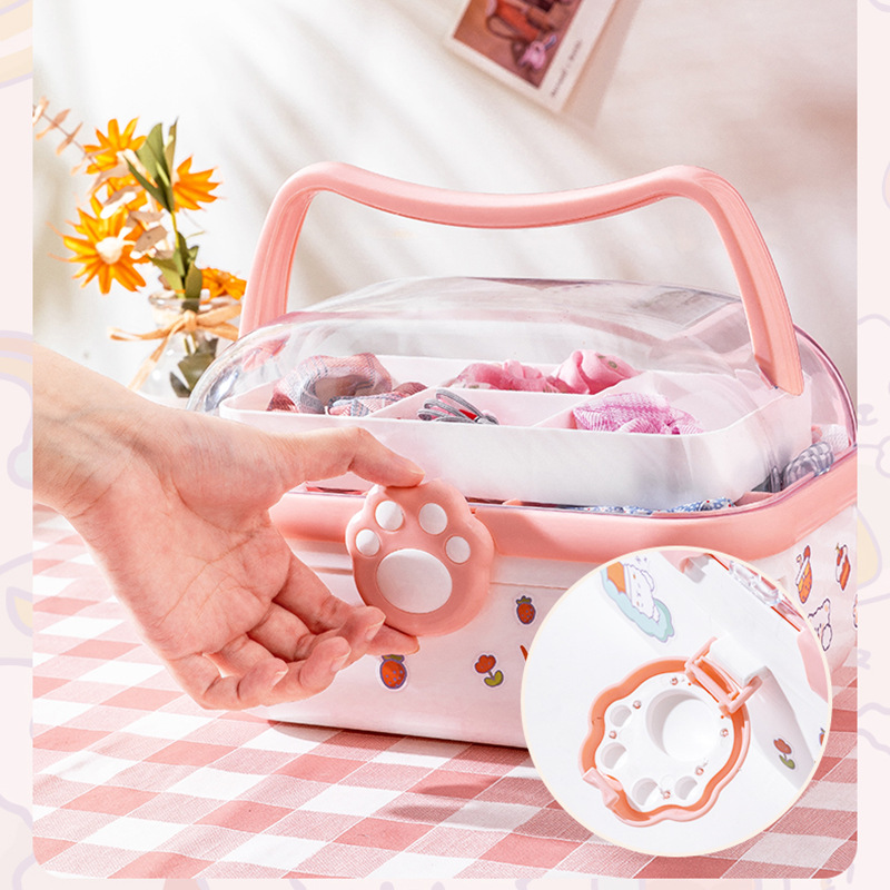 Caja de almacenamiento de escritorio portátil de plástico caja de almacenamiento multifuncional accesorios para el cabello caja de almacenamiento linda chica horquilla caja de joyería