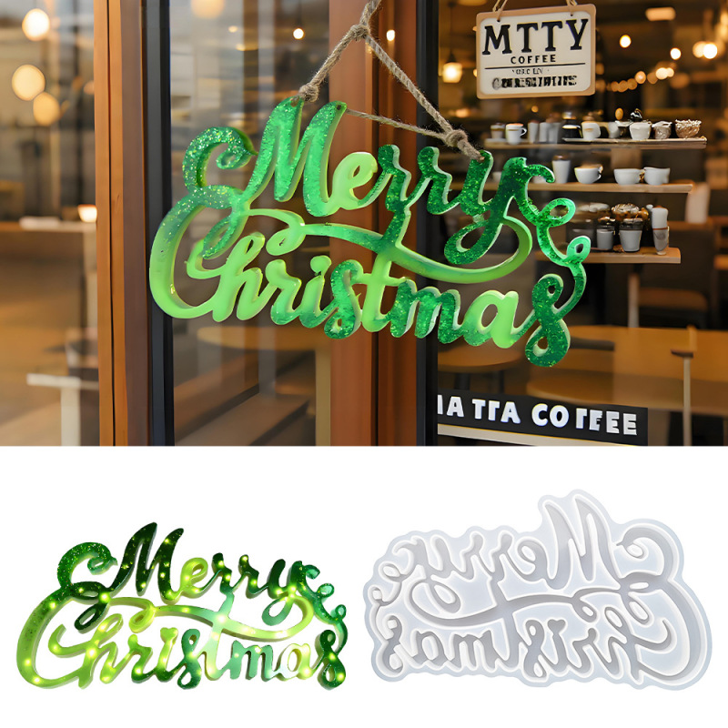 diy滴胶模具立体圣诞节摆件字母Merry Christmas挂牌装饰硅胶模具|undefined