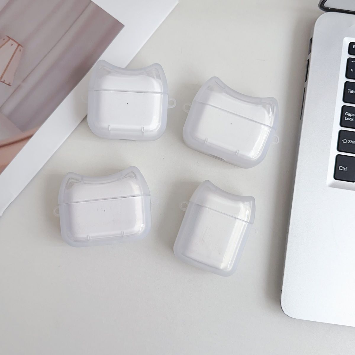 Funda protectora para auriculares Apple AirPods 4, diseño de dibujos animados, estilo INS, con orejas de gato cuadradas, para auriculares de doble oído, Pro 3.