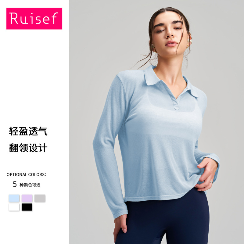 New Style Yoga Wear for Women, Thin and Slim-Fitting, Sporty Casual Shirt, Long-Sleeved Top, Stylish Outerwear with a Turn-Down Collar