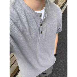美式cleanfit华夫格短袖T恤男女款夏季亨利领重磅宽松休闲体恤潮